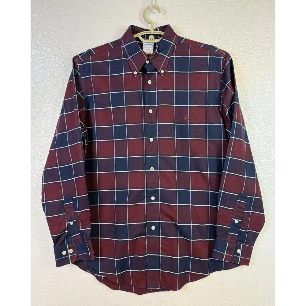 Brooks Brothers Regent‎ Mens Sz L Burgundy Plaid Long Sleeve Button Down Shirt